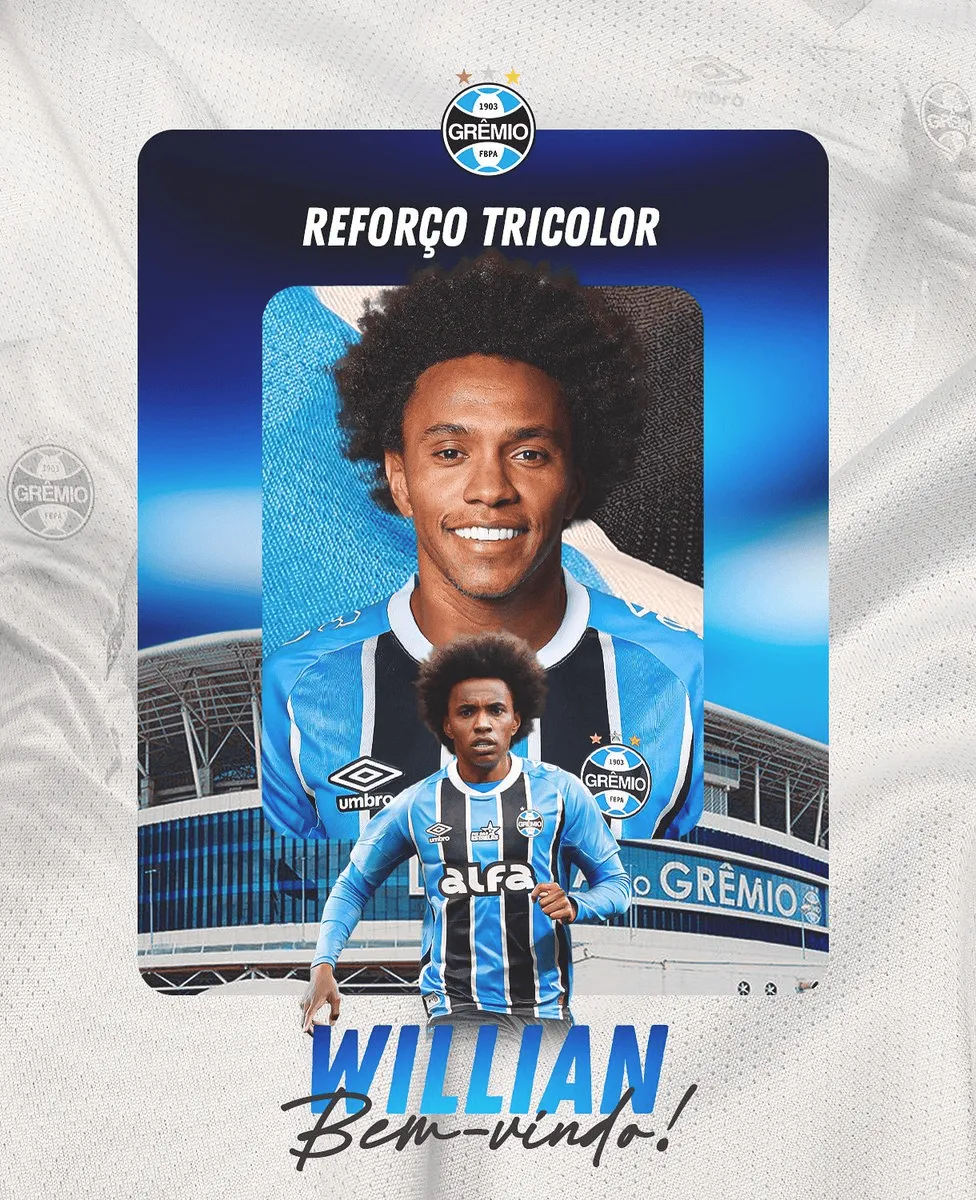 bob半岛体育平台-叶落归根！官方：37岁威廉加盟格雷米奥，合同至2026年底